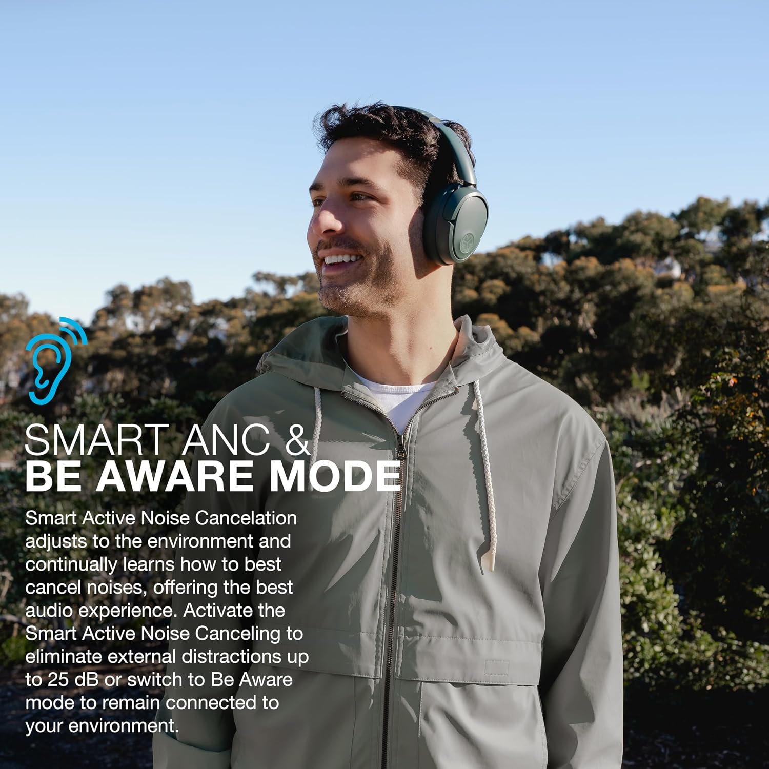 JBuds Lux ANC, Over Ear Headphones, Active Noise Cancelling, Bluetooth, Spatial Audio, Sage