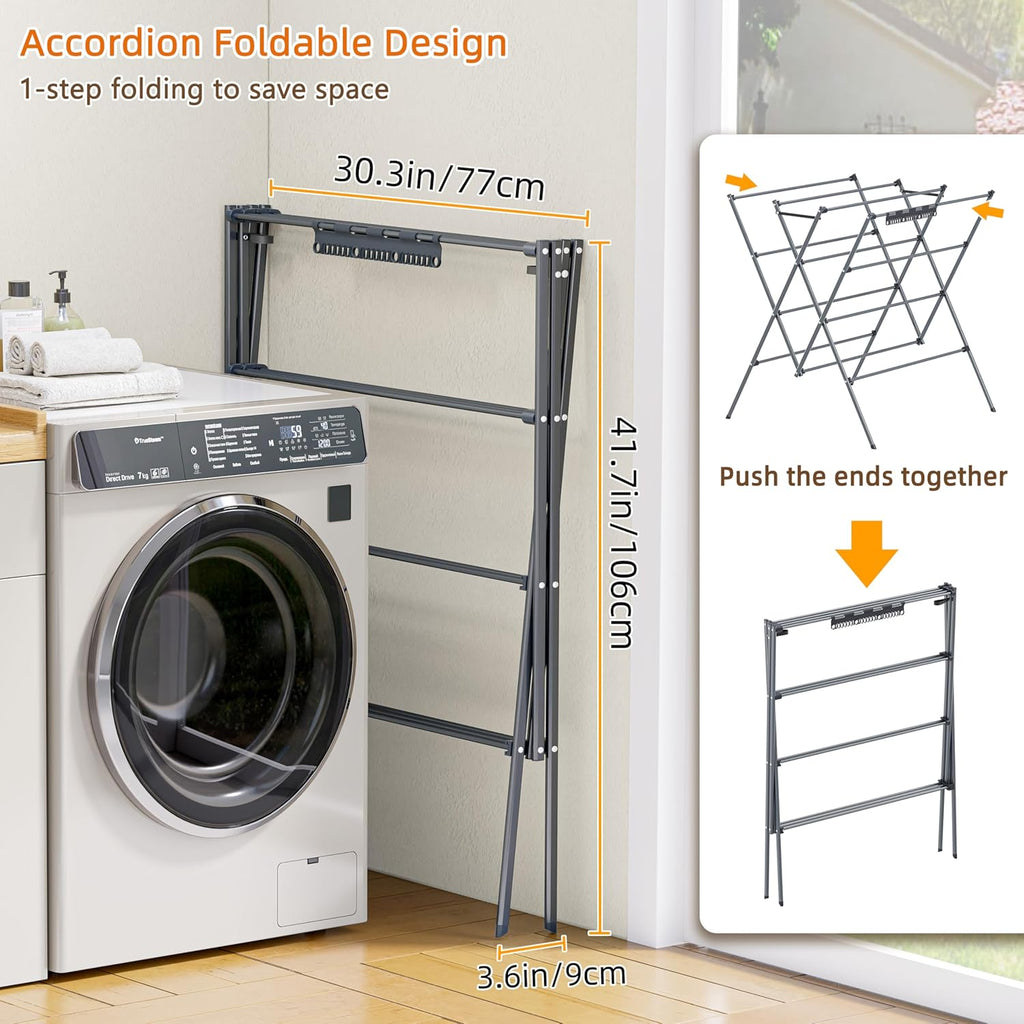 Drying Rack Clothing,12 Drying Poles with Sock Clips Clothes Drying Rack | Foldable Portable Laundry Drying Rack for