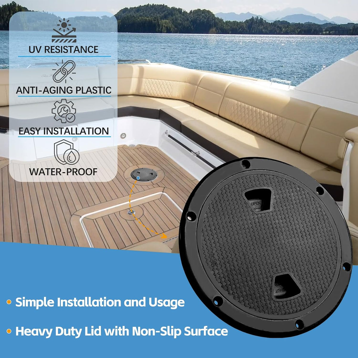 6 Inch Round Inspection Deck Plate Hatch with Detachable Cover, Black