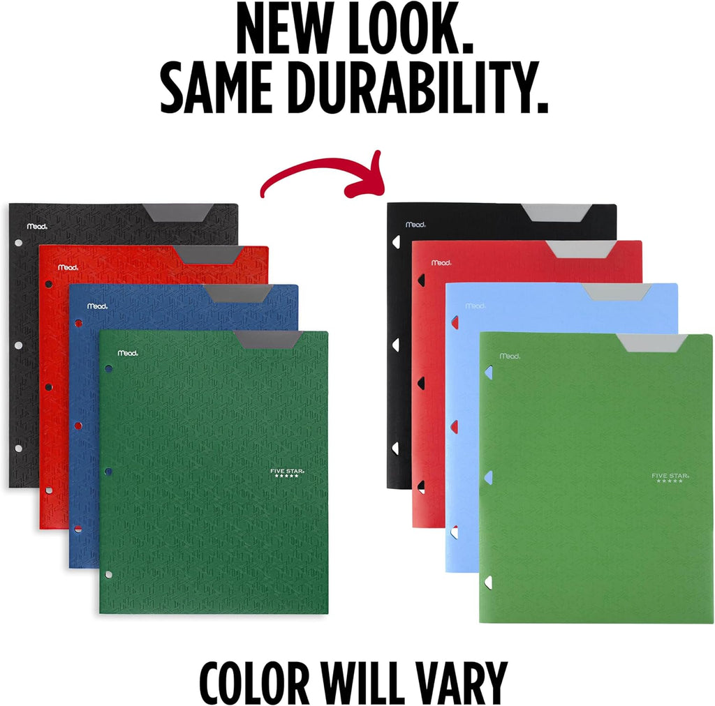 2-Pocket Plastic Folder with Stay-Put Tabs, Fits 3-Ring Binder, Holds 8.5" x 11" Paper, Assorted Colors, 4 Pack