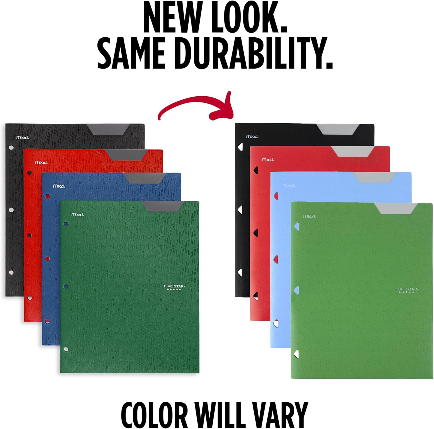 2-Pocket Plastic Folder with Stay-Put Tabs, Fits 3-Ring Binder, Holds 8.5" x 11" Paper, Assorted Colors, 4 Pack