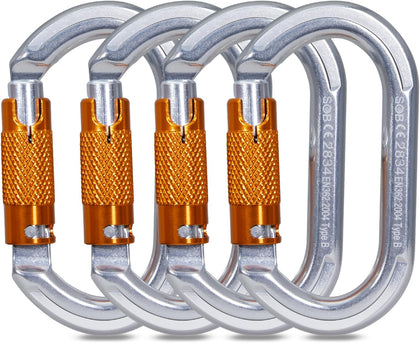 Auto Locking Rock Climbing Carabiner Clips, Heavy Duty Asymmetrical Carabiner Connector Used for Rappelling Rescue