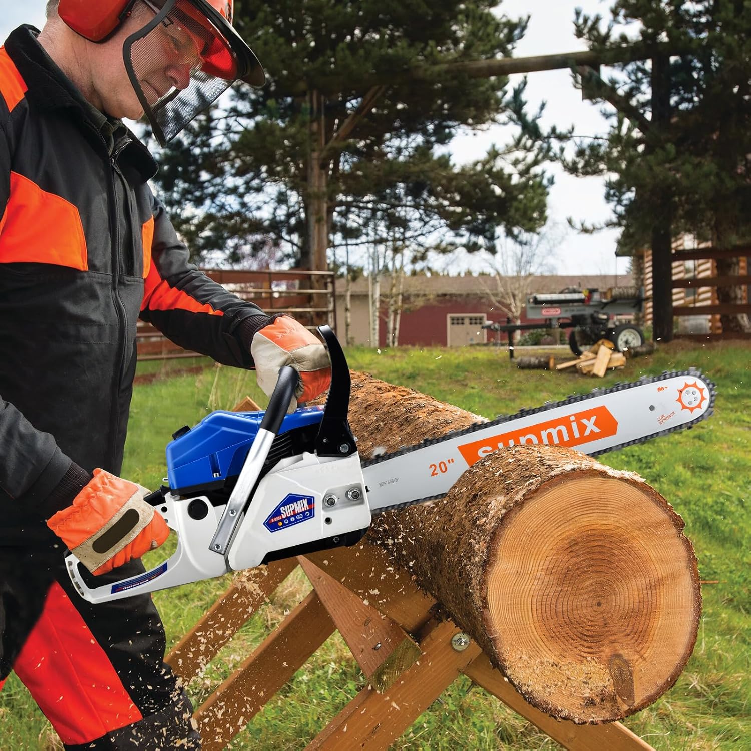20 Inch Gas Chainsaw 62cc Gasoline Powered Chain Saw 2-Stroke Handheld Cordless Petrol Chainsaws for Cutting Wood