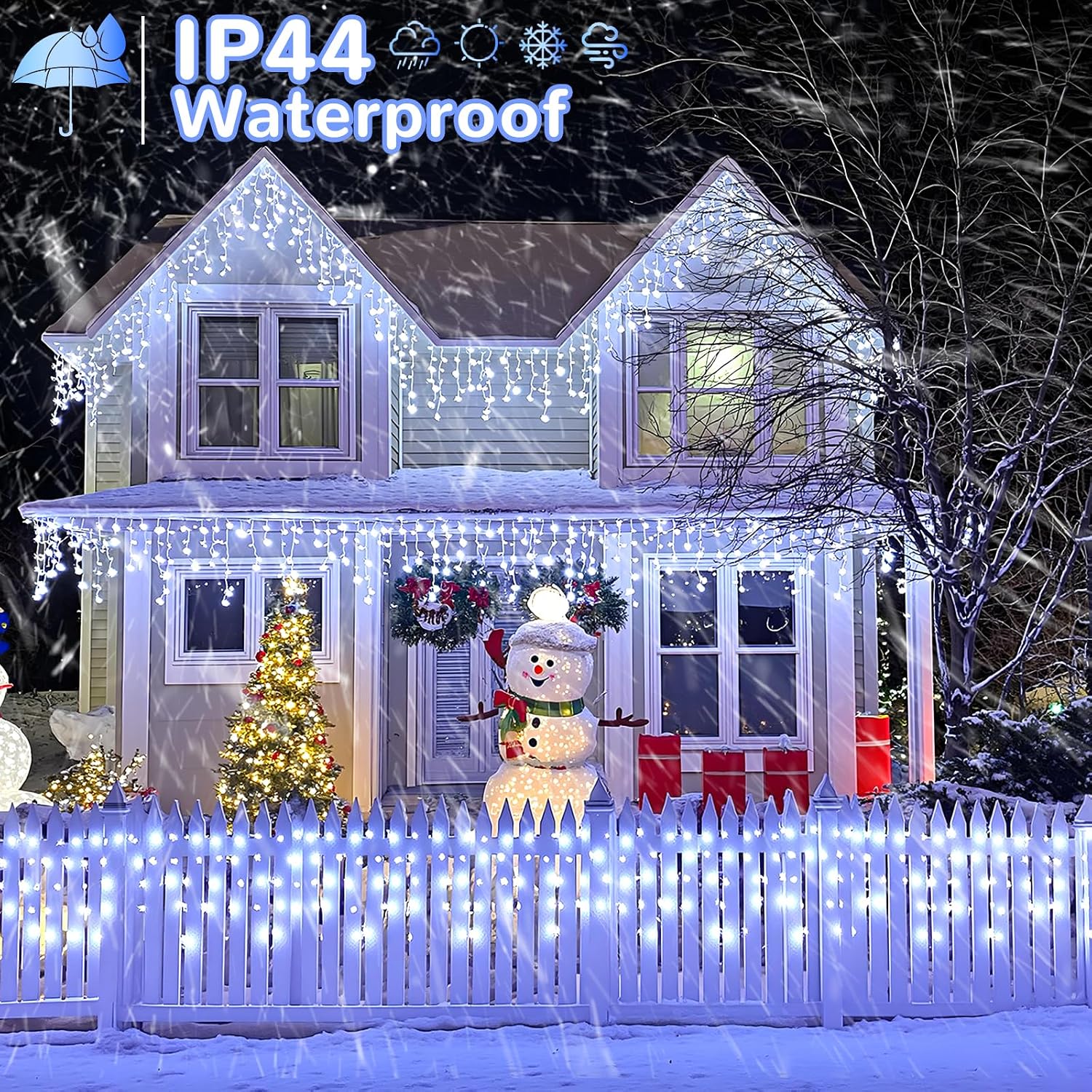White Christmas Lights Outdoor, 33ft 400 LED Icicle Lights for Outside | Twinkle Lights Plug in 8 Modes Timer