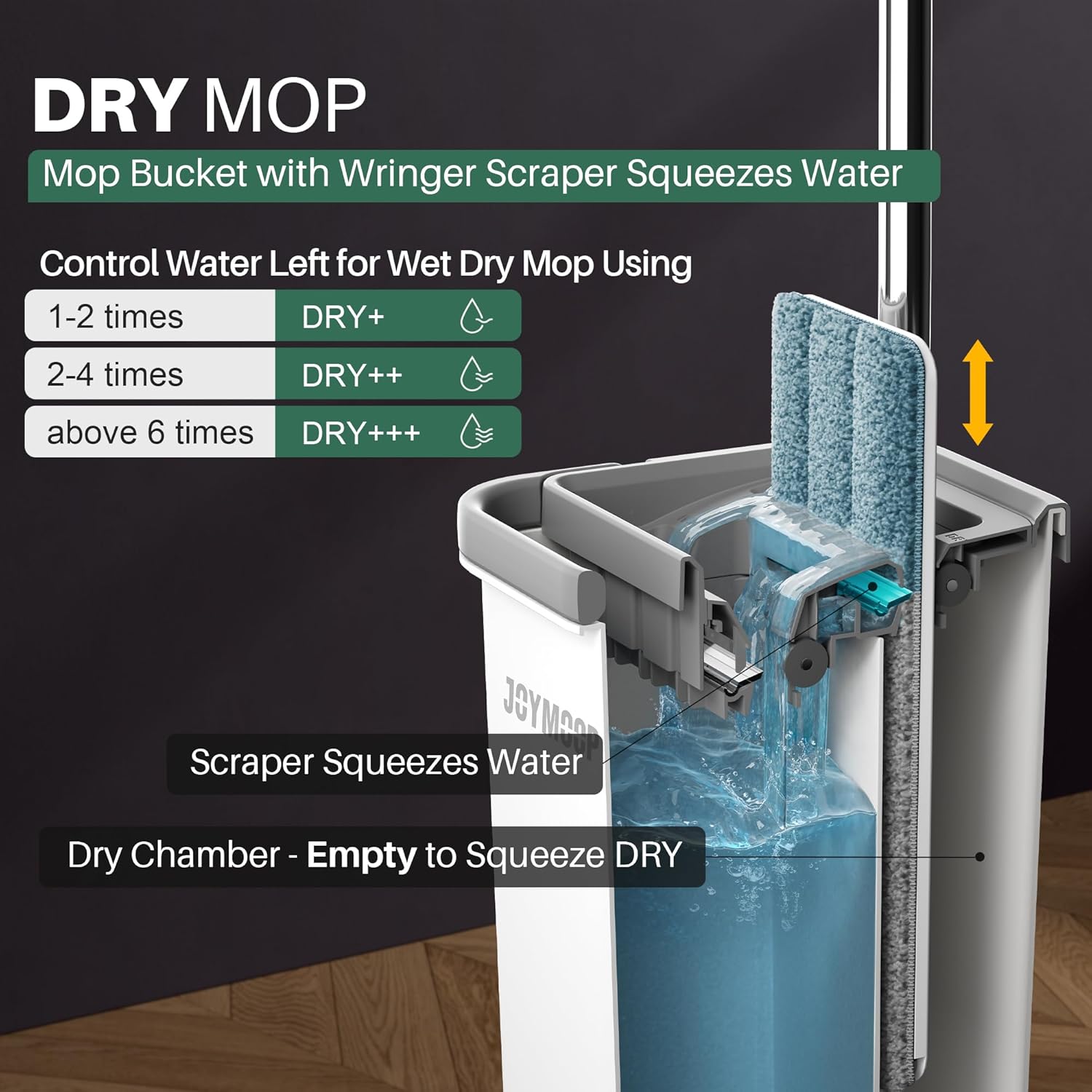Mop and Bucket Set, Hands-Free Flat Floor Mop with 3 Washable Microfiber Pads, Wet and Dry Use, Ideal for Home and