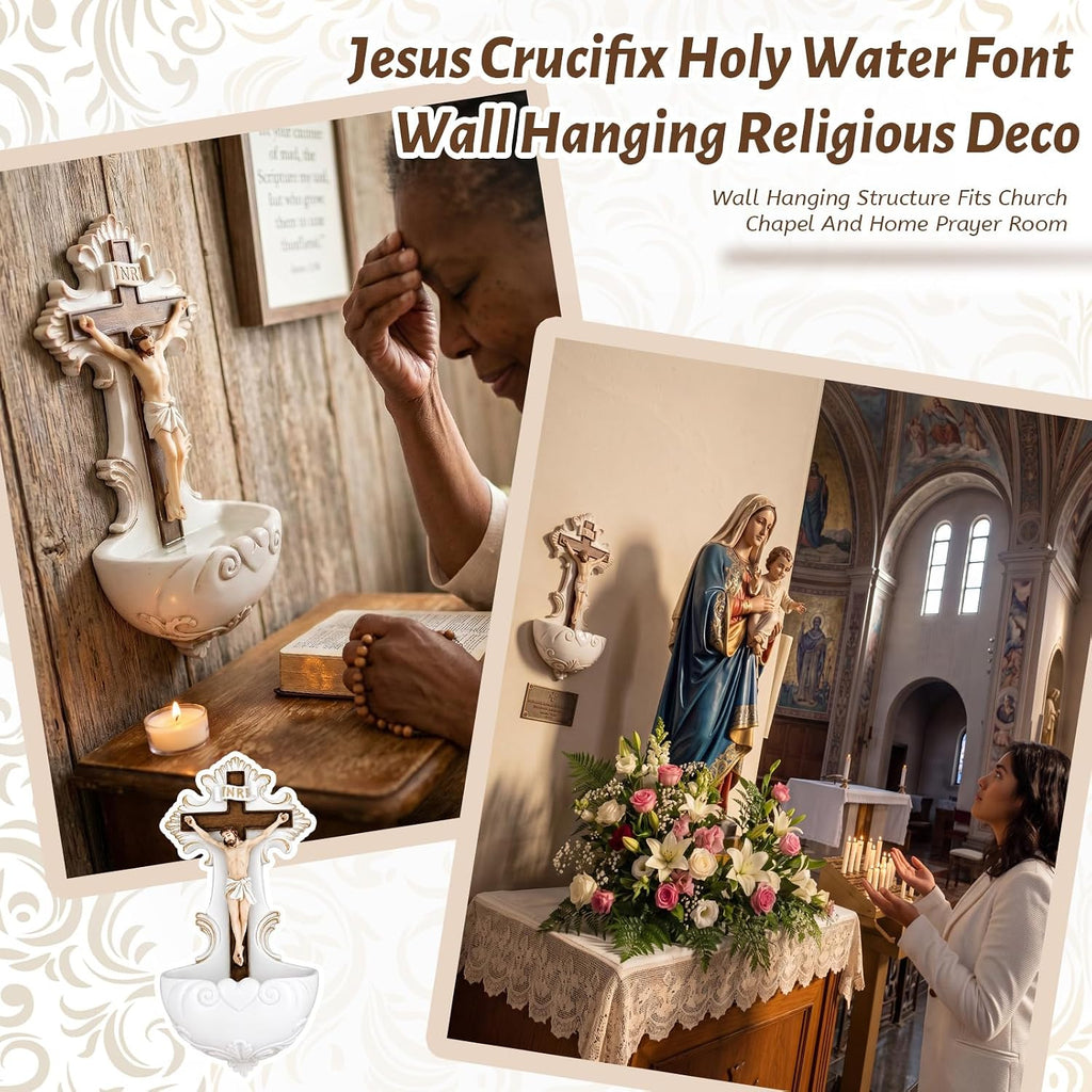 Jesus Holy Water Font Roman Crucifix Jesus Florentine Style Crucifix Wall Hanging Stoup for Church Home Decor