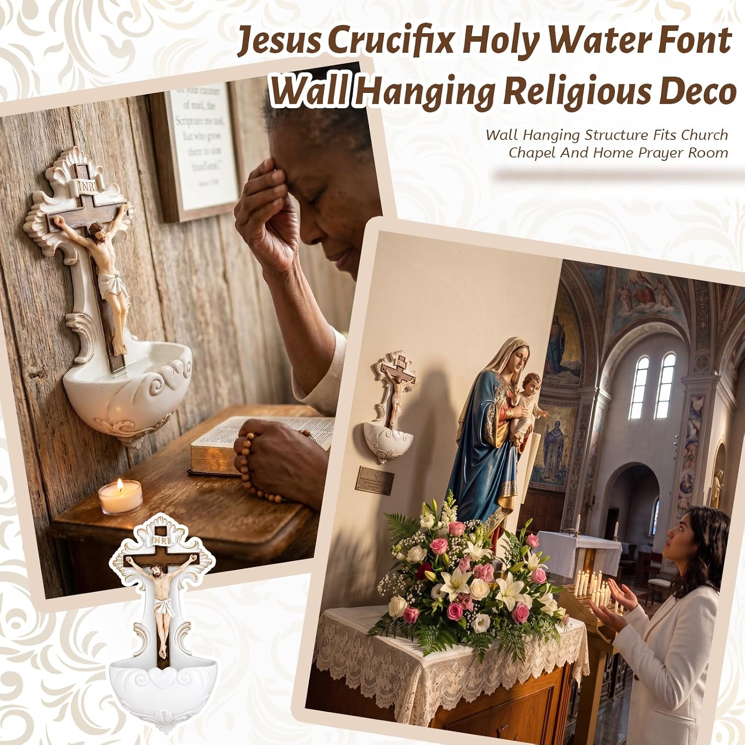 Jesus Holy Water Font Roman Crucifix Jesus Florentine Style Crucifix Wall Hanging Stoup for Church Home Decor