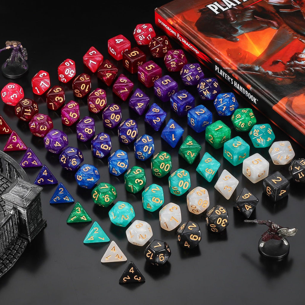 10 Sets Polyhedral Dice - 70 Pcs (10 X 7) RPG Dice + 1 Large Dice Bag