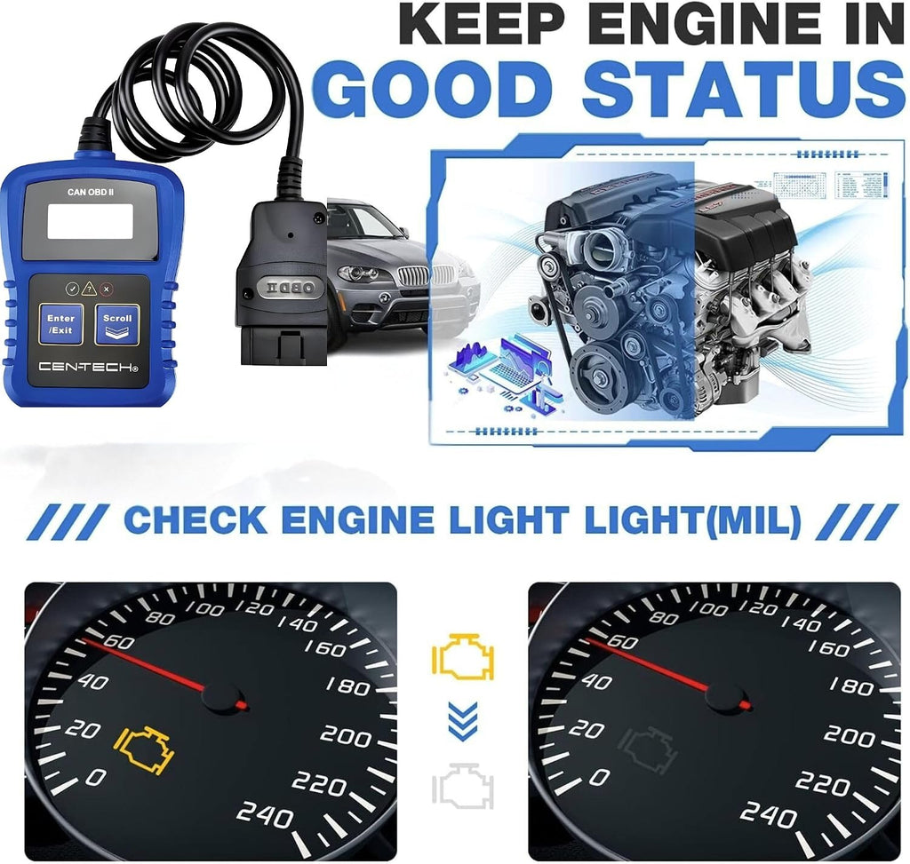 OBD2 CAN Code Reader, Check Engine Light Scanner, 1996+ Vehicles Tester | Plug-and-play, no batteries or apps needed;