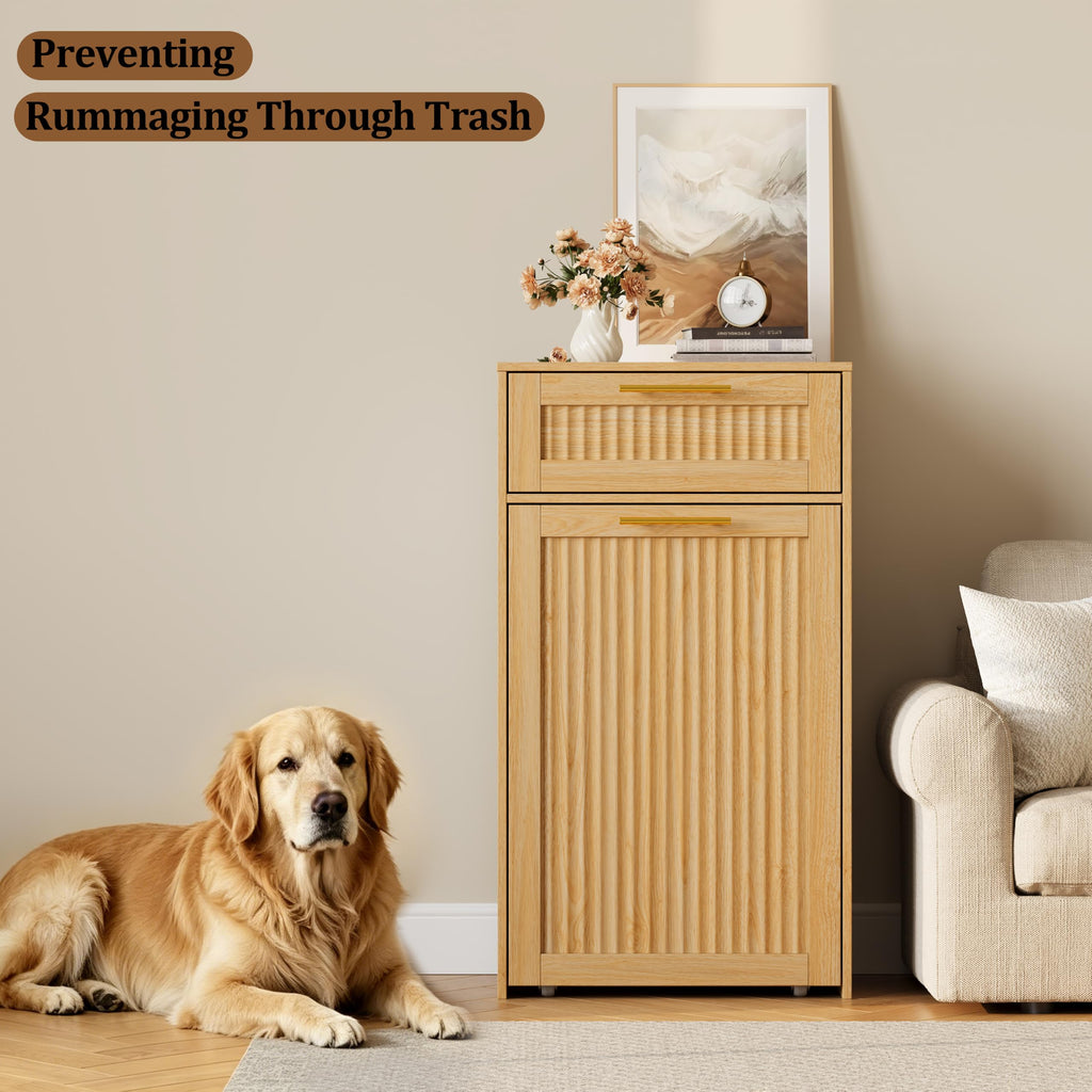 13 Gallons Pull Out Trash Can Cabinet, Hidden Trash Can, Natural Oak