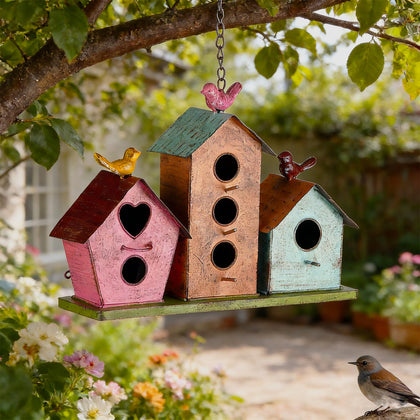 Large Bird House for Outside, 3-Room Metal Birdhouse with Easy Clean Door