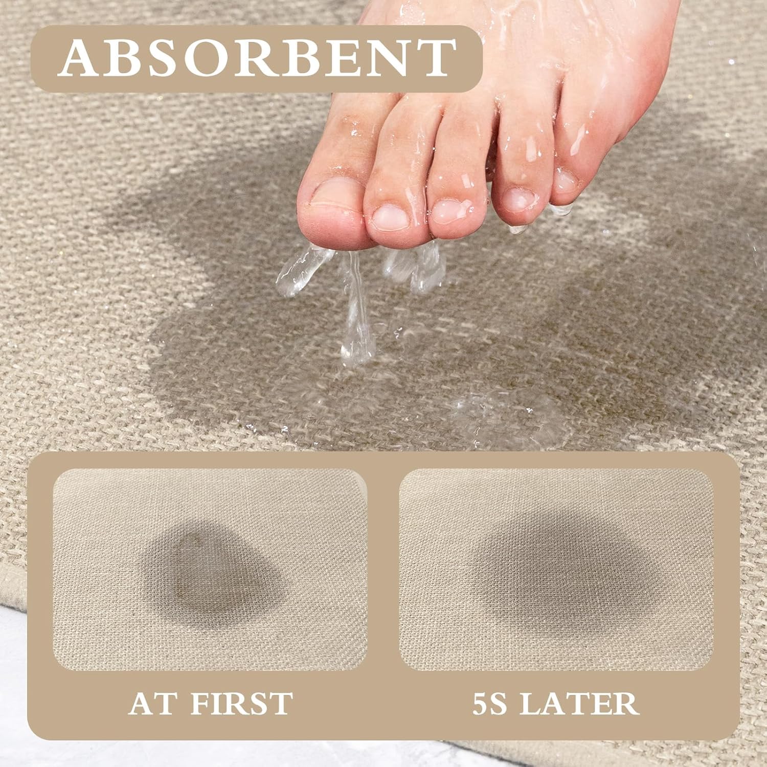 Beige Bathroom Rug Sets 2 Piece, Absorbent Bath Mat for Bathroom Non Slip Washable, Bath Room Mat Quick Dry, Thin