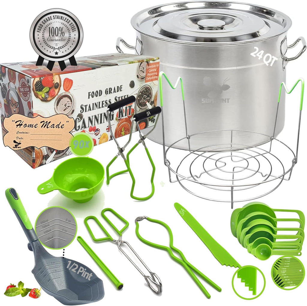 Food-Grade 24 Qt Stainless Steel Canning Pot with Rack and Lid, Large Water Bath Canner, Full Home Canning Supplies