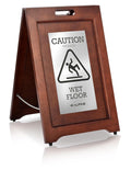 Wooden Wet Floor Sign – High-End Slippery When Wet Caution Sign, Bilingual English & Spanish, Stainless Steel Plate