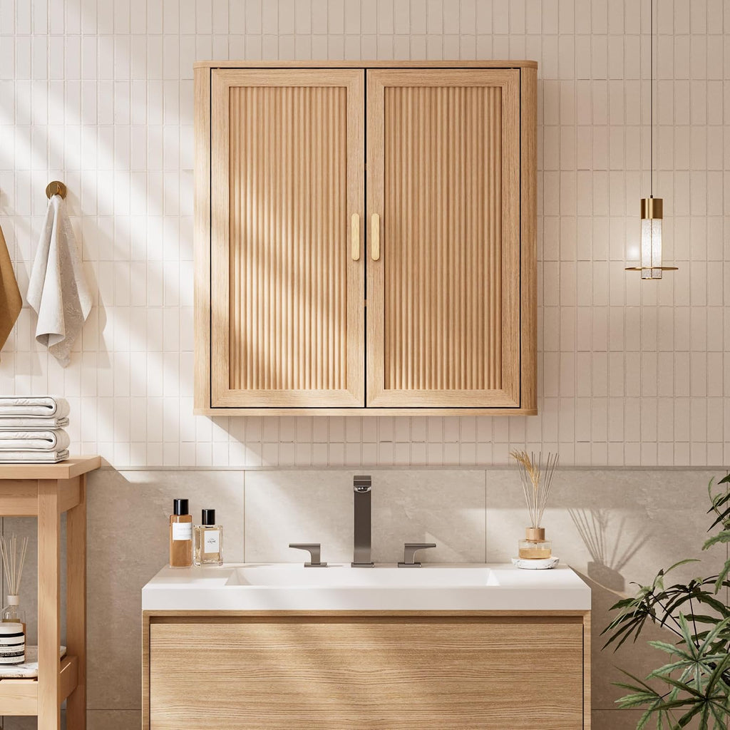 Bathroom Storage Cabinet, Over the Toilet Storage Cabinet, Medicine Cabinet with Adjustable Wood Shelf & Doors for