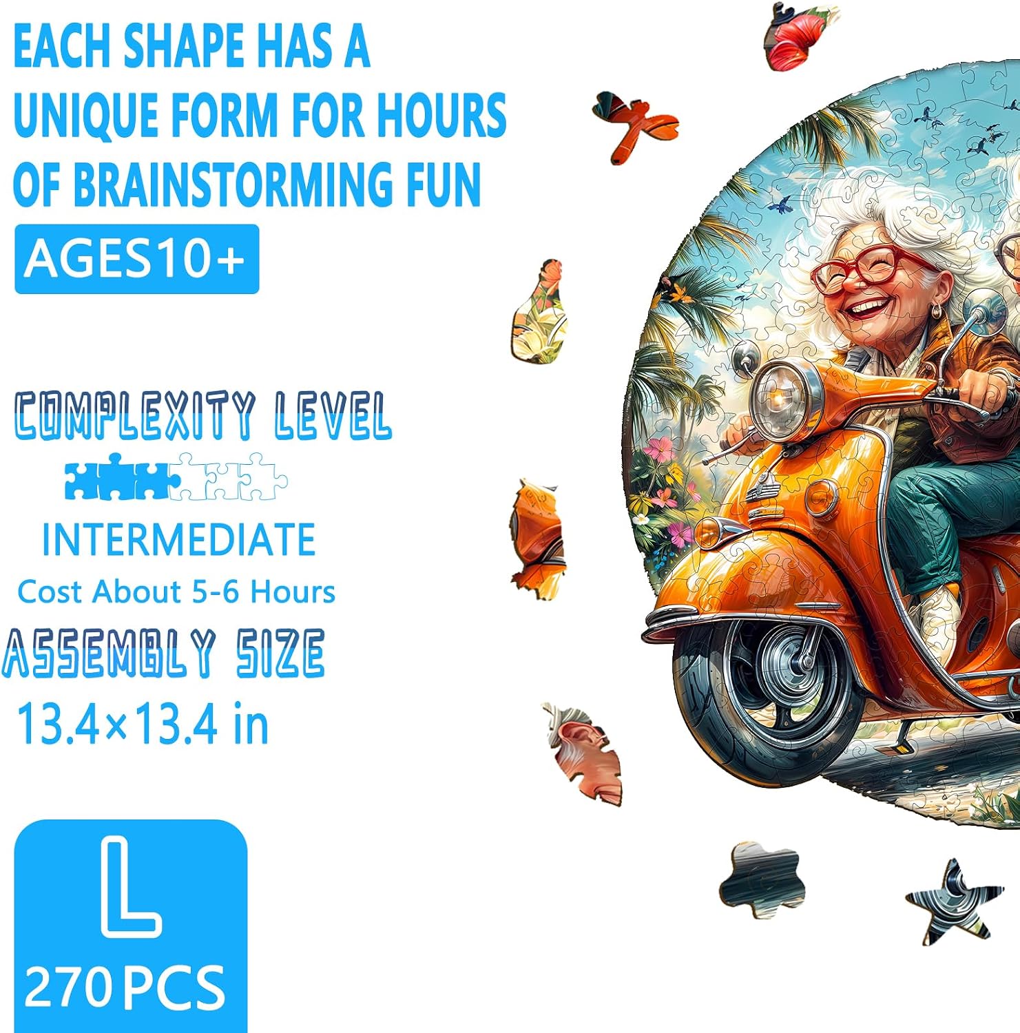 Wooden Puzzles for Adults, Motorcycle Granny Wooden Jigsaw Puzzle for Adults, Cool Wood Puzzles Adult, Unique Shape