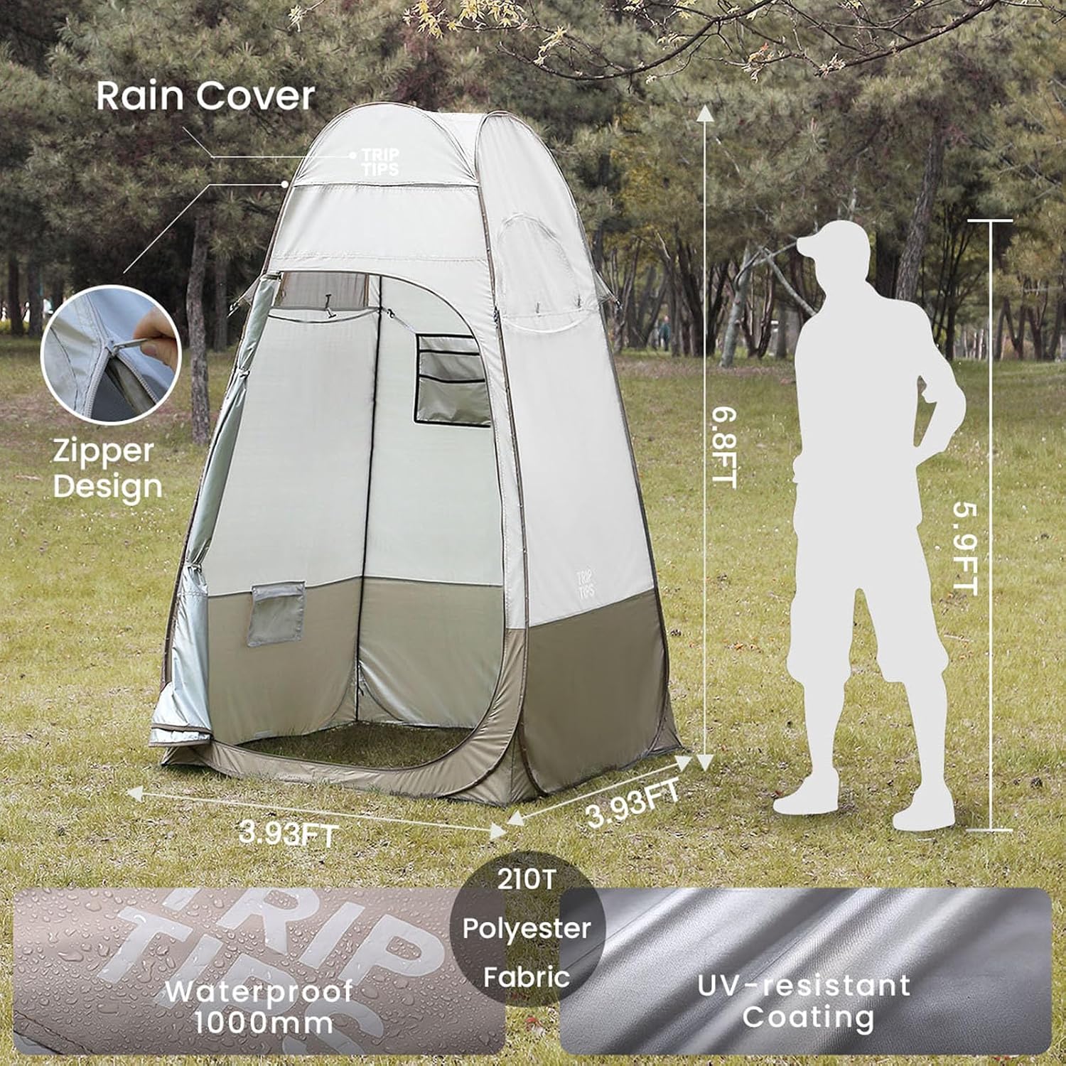 Pop Up Shower Tent with Mesh Window, Portable Toilet Privacy Tent, 6.9 FT, Removable Rain Cover/UPF 50+
