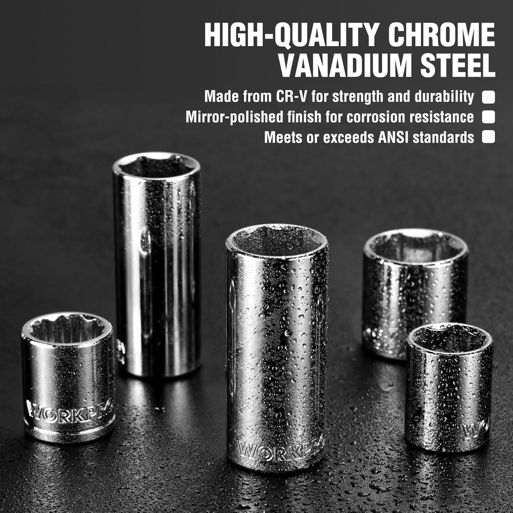 450-Piece Drive Socket Set 1/2" 1/4" 3/8", CR-V Metric and Imperial with Quick-Release Ratchet Wrench, Spanners, Bits