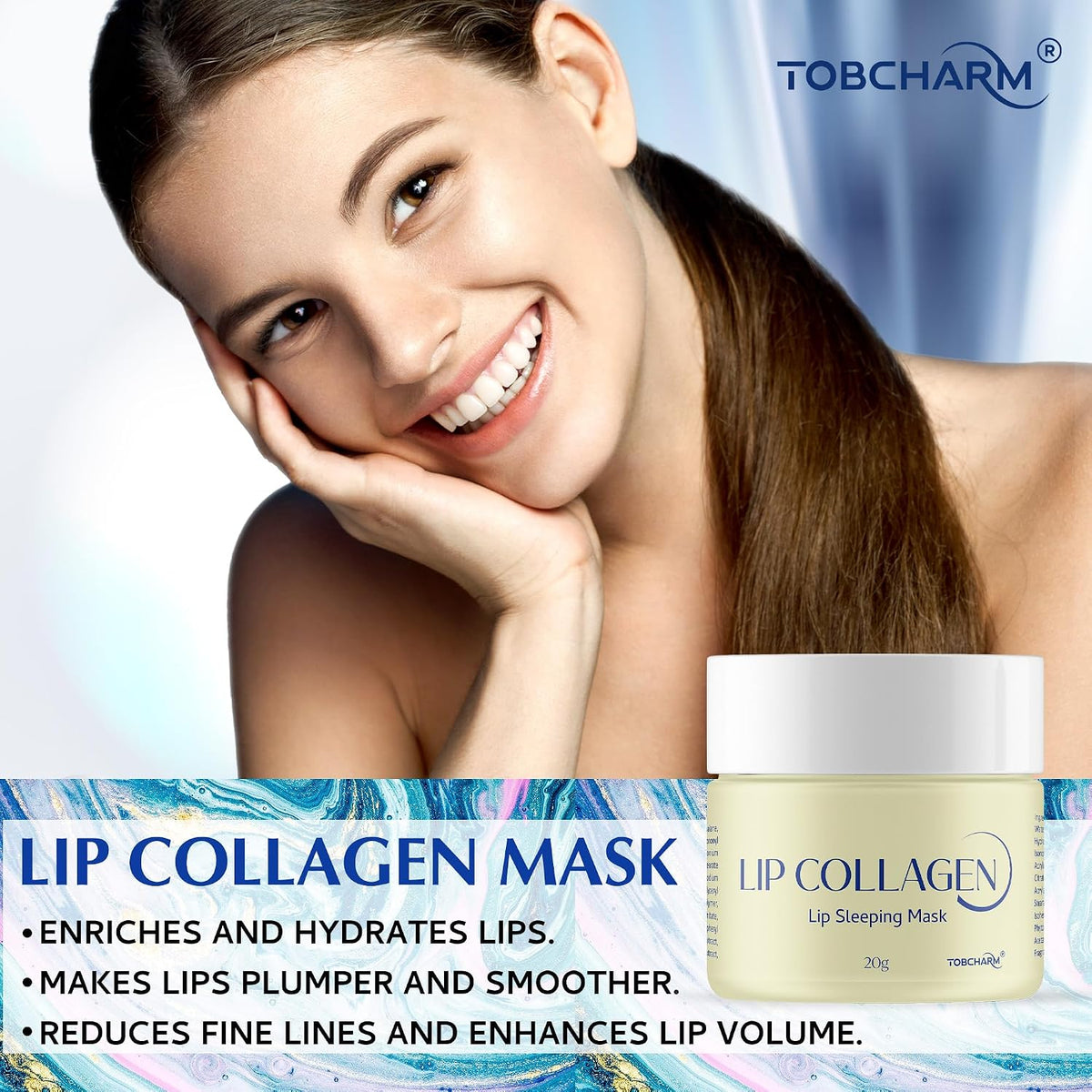 Lip Sleeping Mask (20g), Collagen Lip Mask Overnight, Lip Plumper with Hyaluronic Acid, Peptide Complex Lip Balm for