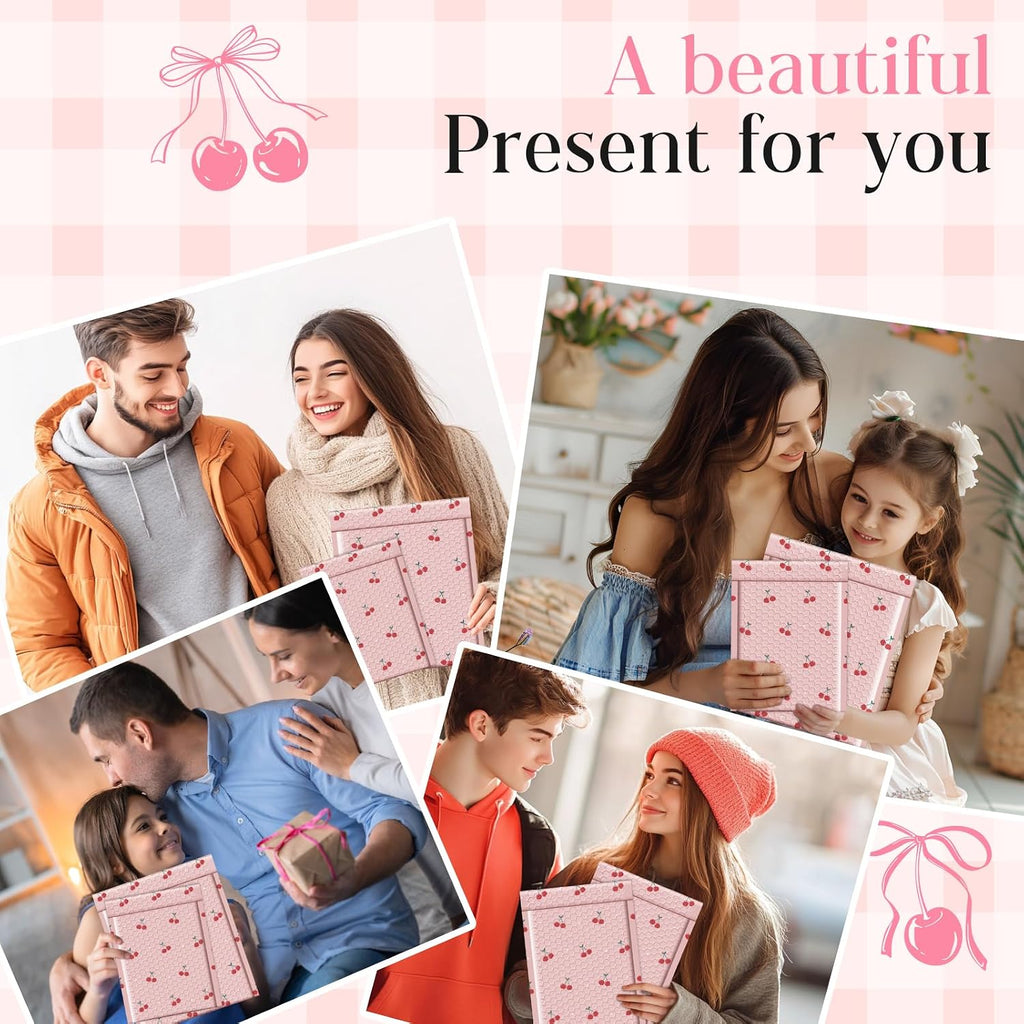 Bubble Mailers 8.5x12" 40 Pack Cherry Cute Padded Envelopes Pink