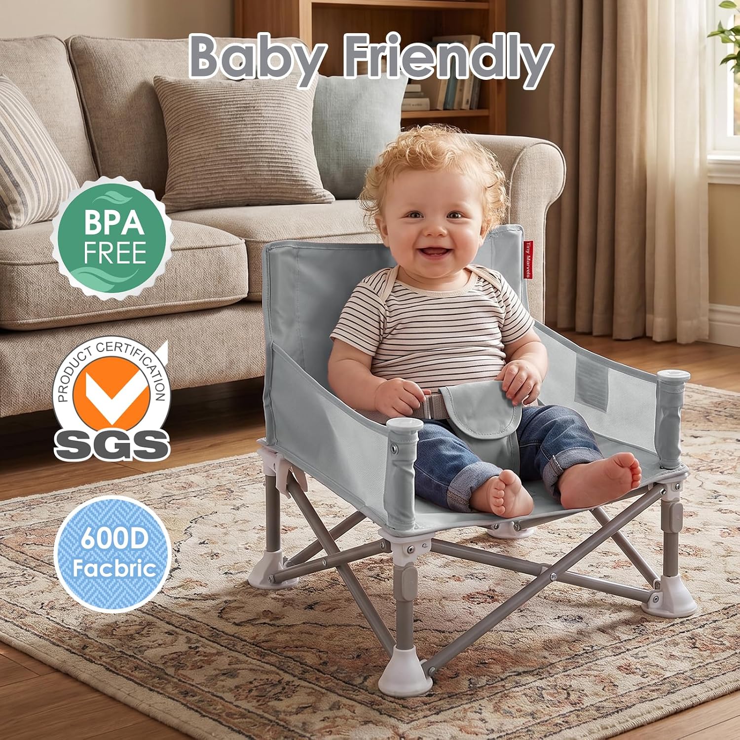Portable Booster Seat, Foldable Baby High Chair with Removable Tray, Safety Harness & Carry Bag – for Toddlers Ages