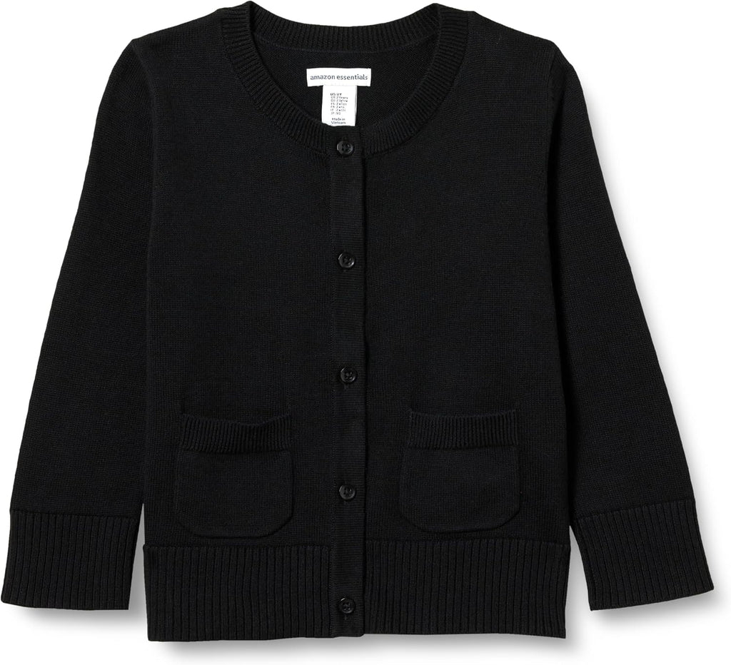 Girls and Toddlers' Uniform Slim Fit Crewneck Cardigan Sweater