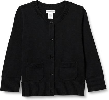 Girls and Toddlers' Uniform Slim Fit Crewneck Cardigan Sweater