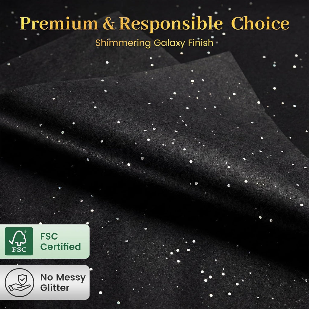 120 Sheets Black Glitter Tissue Paper, 20 X 14 inch