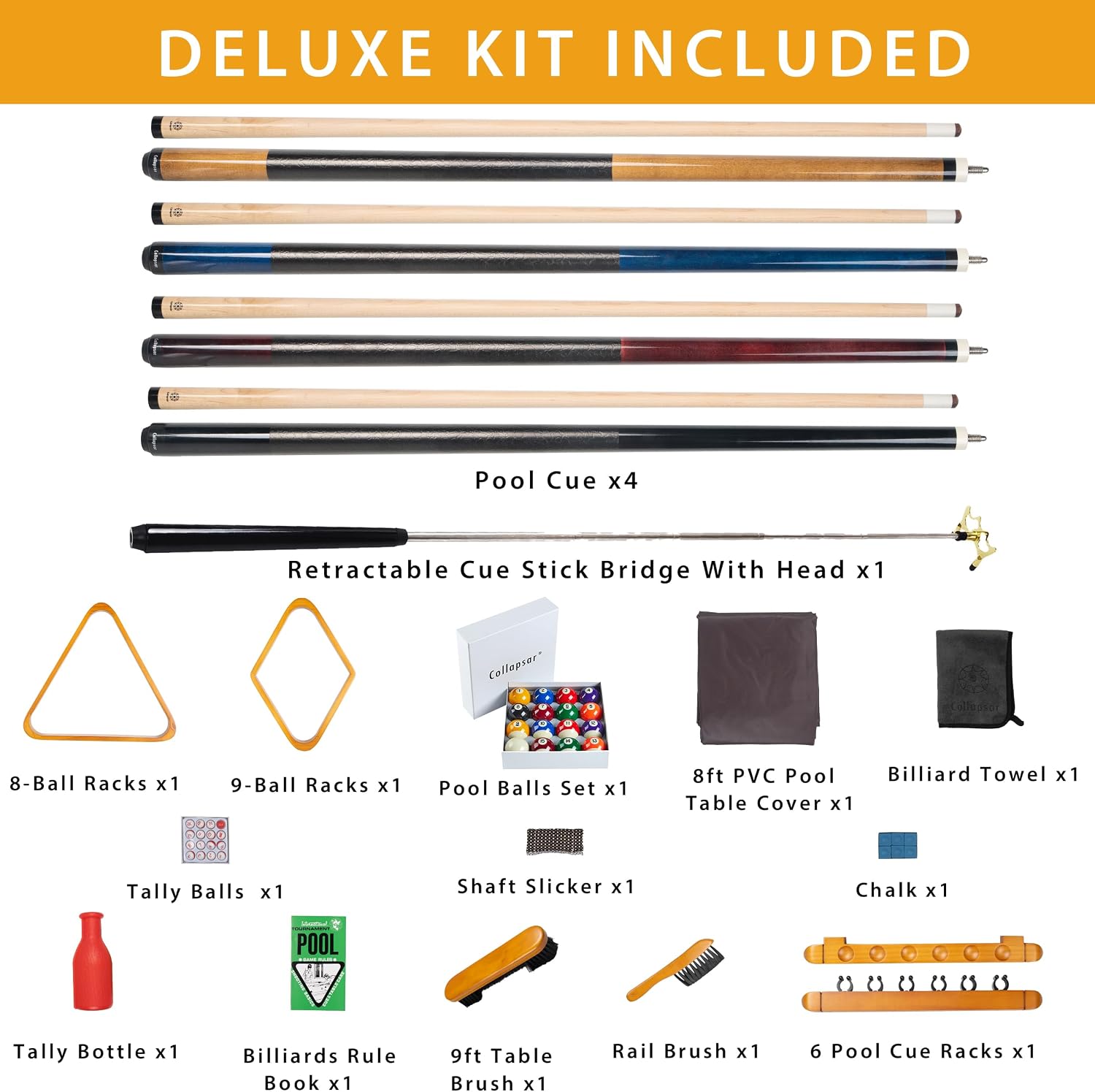 Pool Table Accessories Kit | Premium Pool Stick & Retractable Cue Bridge, Billiard Balls Set &Table Covers, Ball &