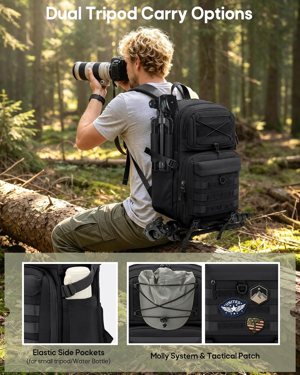 Camera Backpack, DSLR/SLR/Mirrorless Tactical Camera Bag Cases | Waterproof camera bags for photographers with 15.6"
