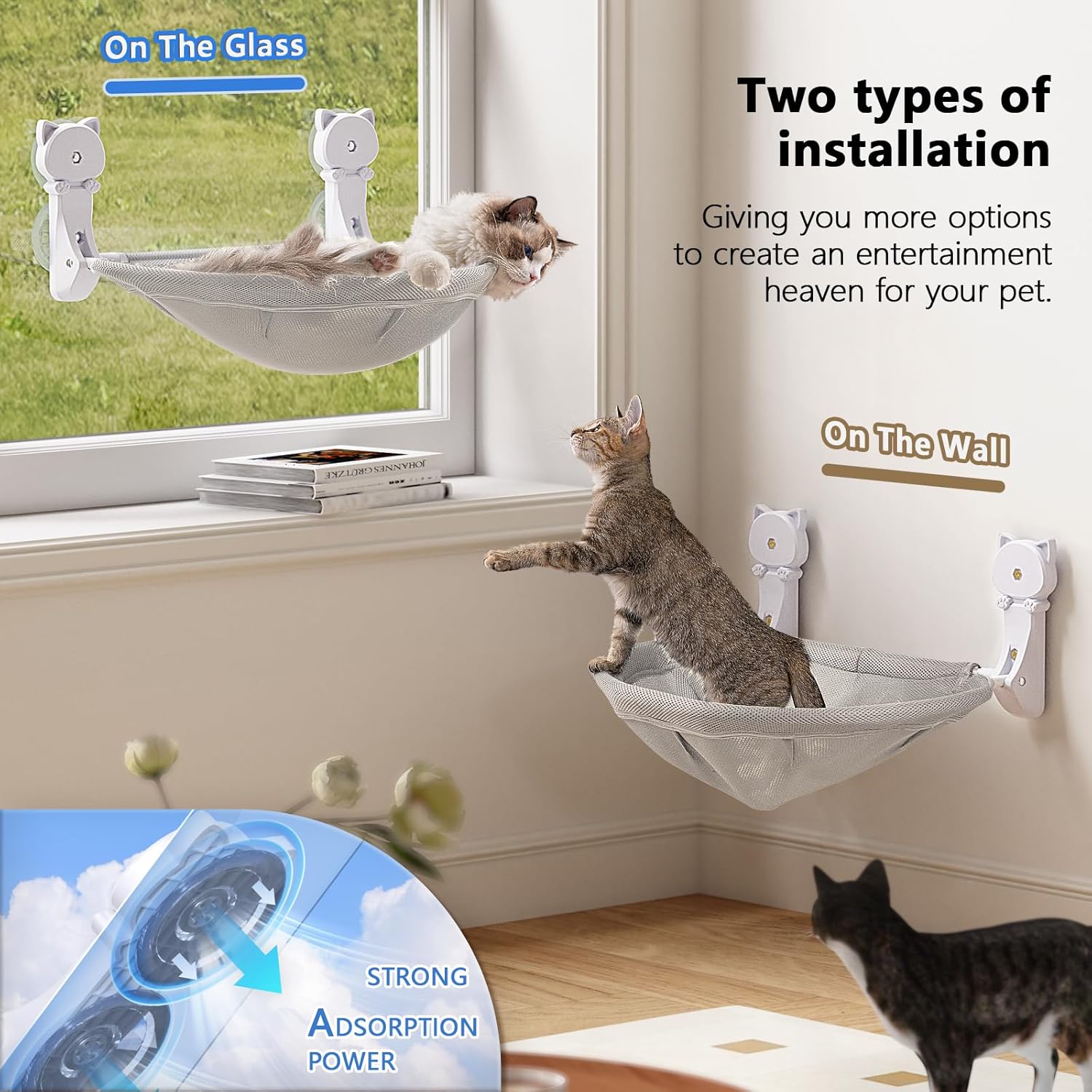 Cat Window Perch Cordless, Glow in The Dark & Stable Cat Beds- Breathable Window Hammock for Overlooking, Sunbathing