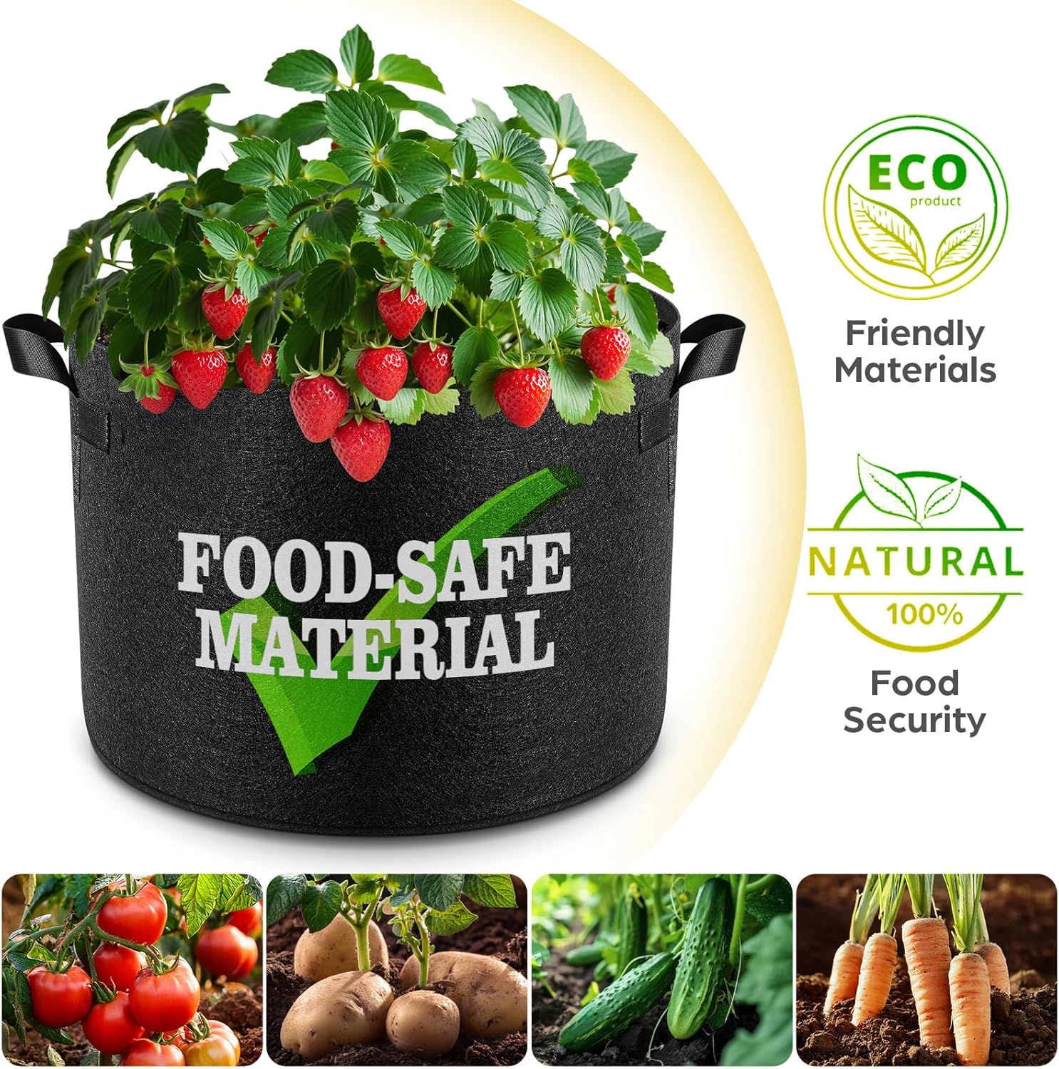 5 Pack 5 Gallon Grow Bags, Thickened Nonwoven Fabric Planter Pots with Handles, Heavy Duty 300G Garden Pots for