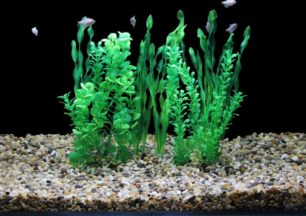 Artificial Fish Tank Plants, Green Plastic Aquarium Accessories, Multi Shape Fake Decorations, 10packs