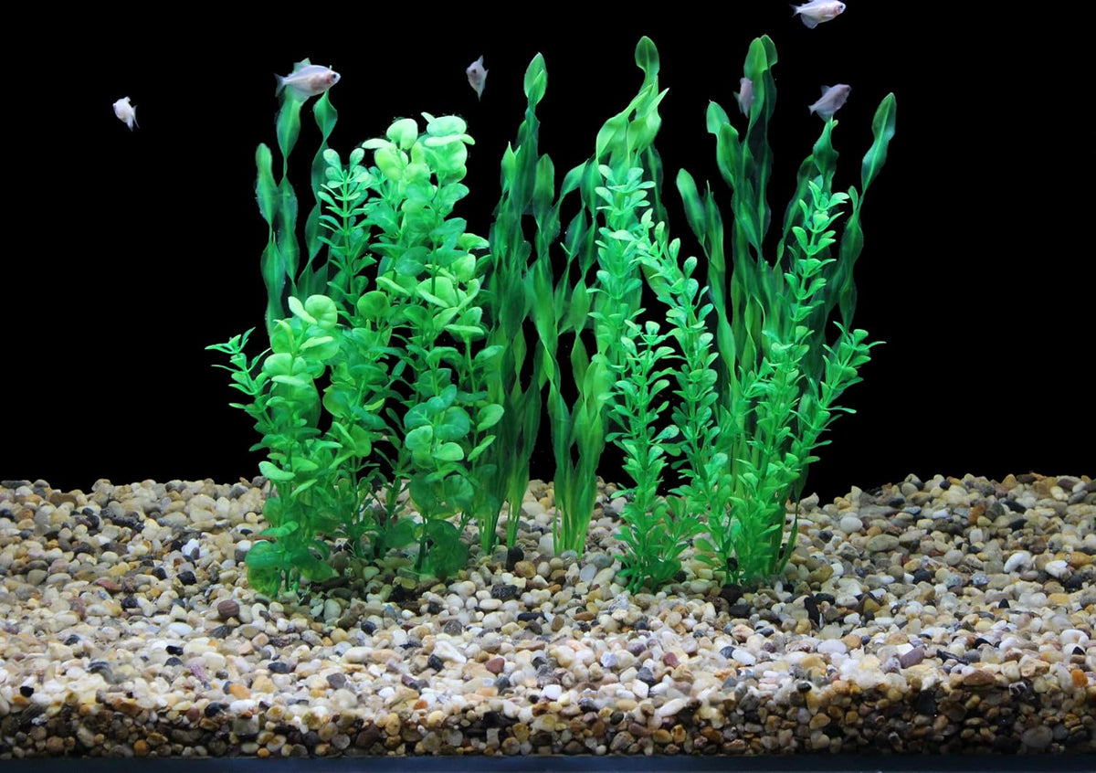 Artificial Fish Tank Plants, Green Plastic Aquarium Accessories, Multi Shape Fake Decorations, 10packs