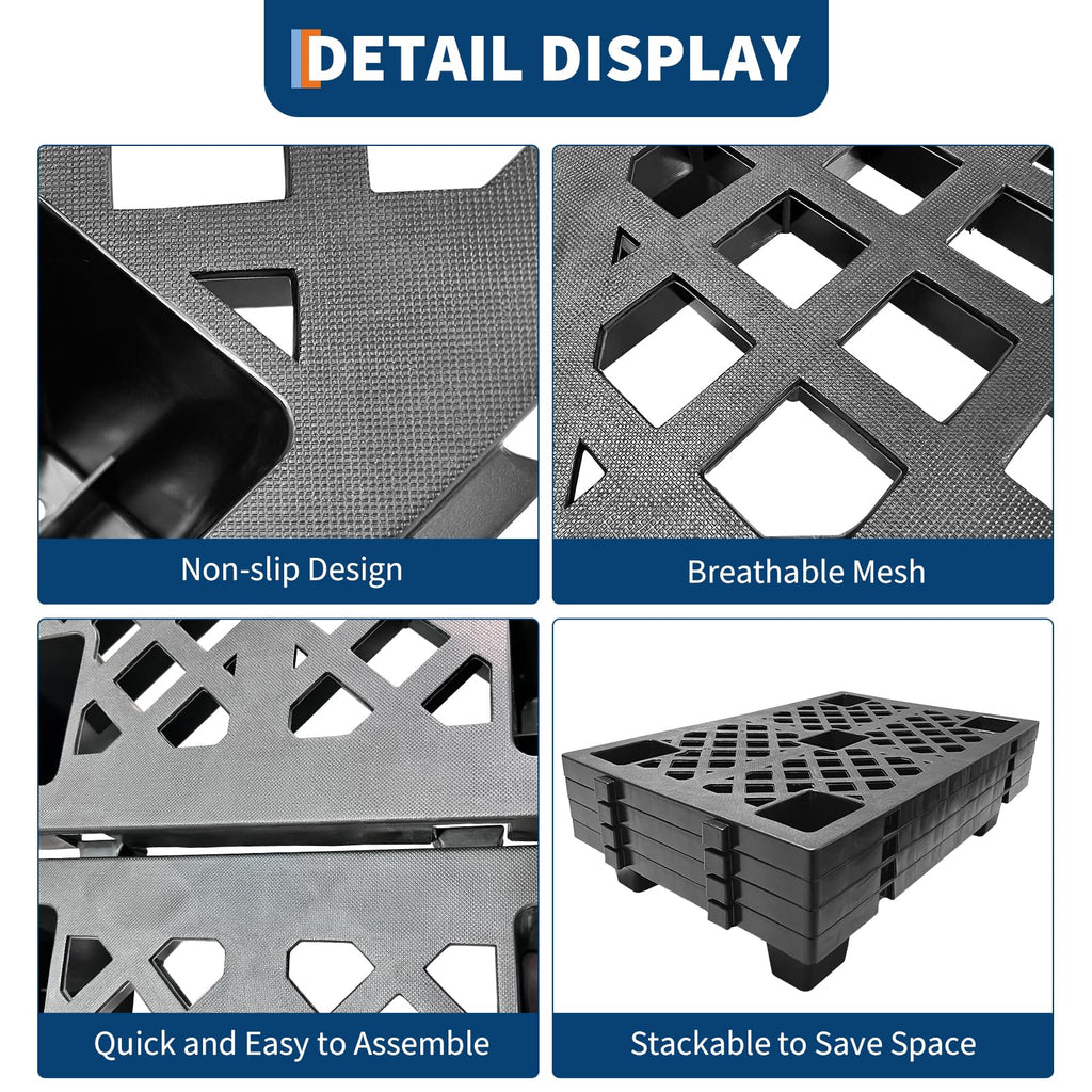 4 Pack Plastic Pallets Heavy-Duty HDPE Nestable Vent Raised Floor