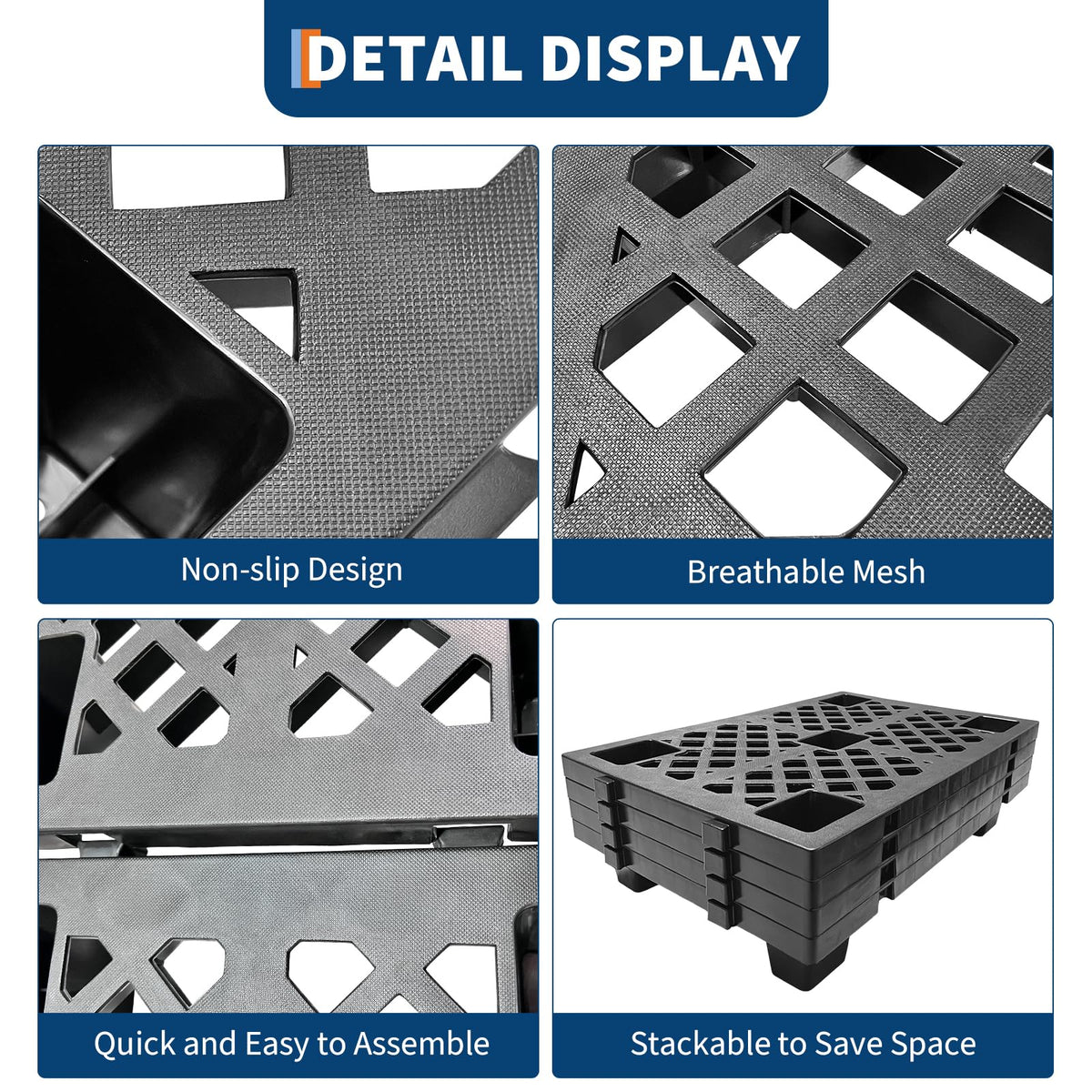 4 Pack Plastic Pallets Heavy-Duty HDPE Nestable Vent Raised Floor