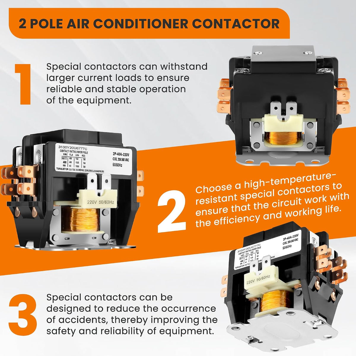 2 Pole Air Conditioner Contactor 40 Amp 220V Coil,AC Definite Purpose Contactor,Air Conditioner Contactor Compatible for Relays,Air Conditioner,Heat Pump,Refrigeration Systems by MIFLUS