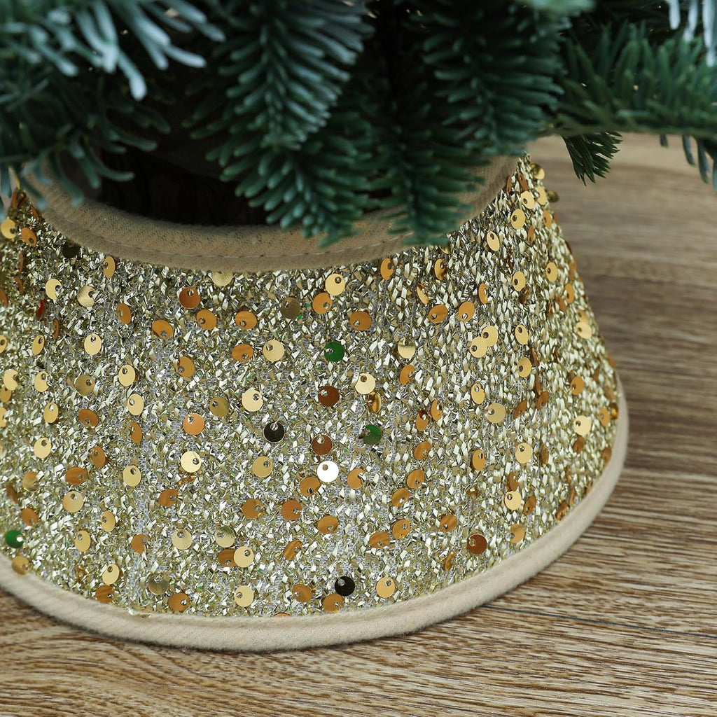 Mini Glitter Christmas Tree Collar,Sequin Tree Skirt Base Cover | 7.5 Inch Sequin Rustic Tree Skirt Base Cover for