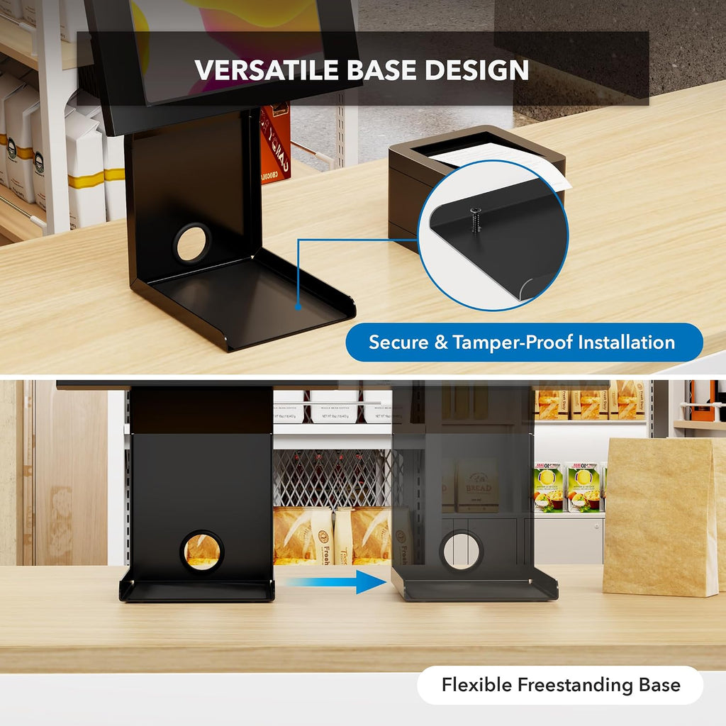 iPad Kiosk Stand with Printer Shelf, Locking Anti-Theft, Black | Tablet POS Stand for Countertop Checkout, 90°