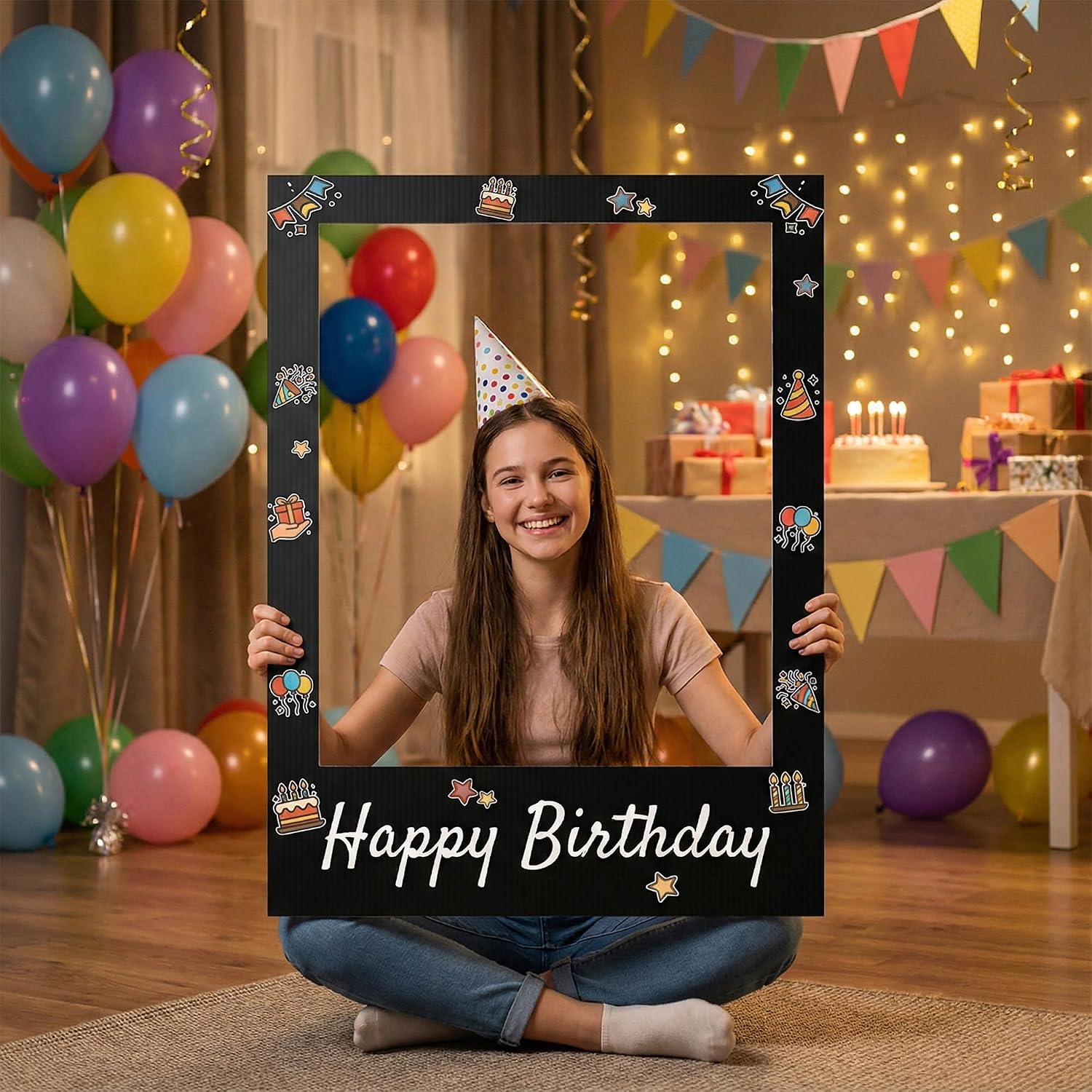 40 x 30 Inch Large Photo Booth Frame Selfie Frame,Black Blank DIY Cutout Props for Birthday,Halloween,Wedding Photo