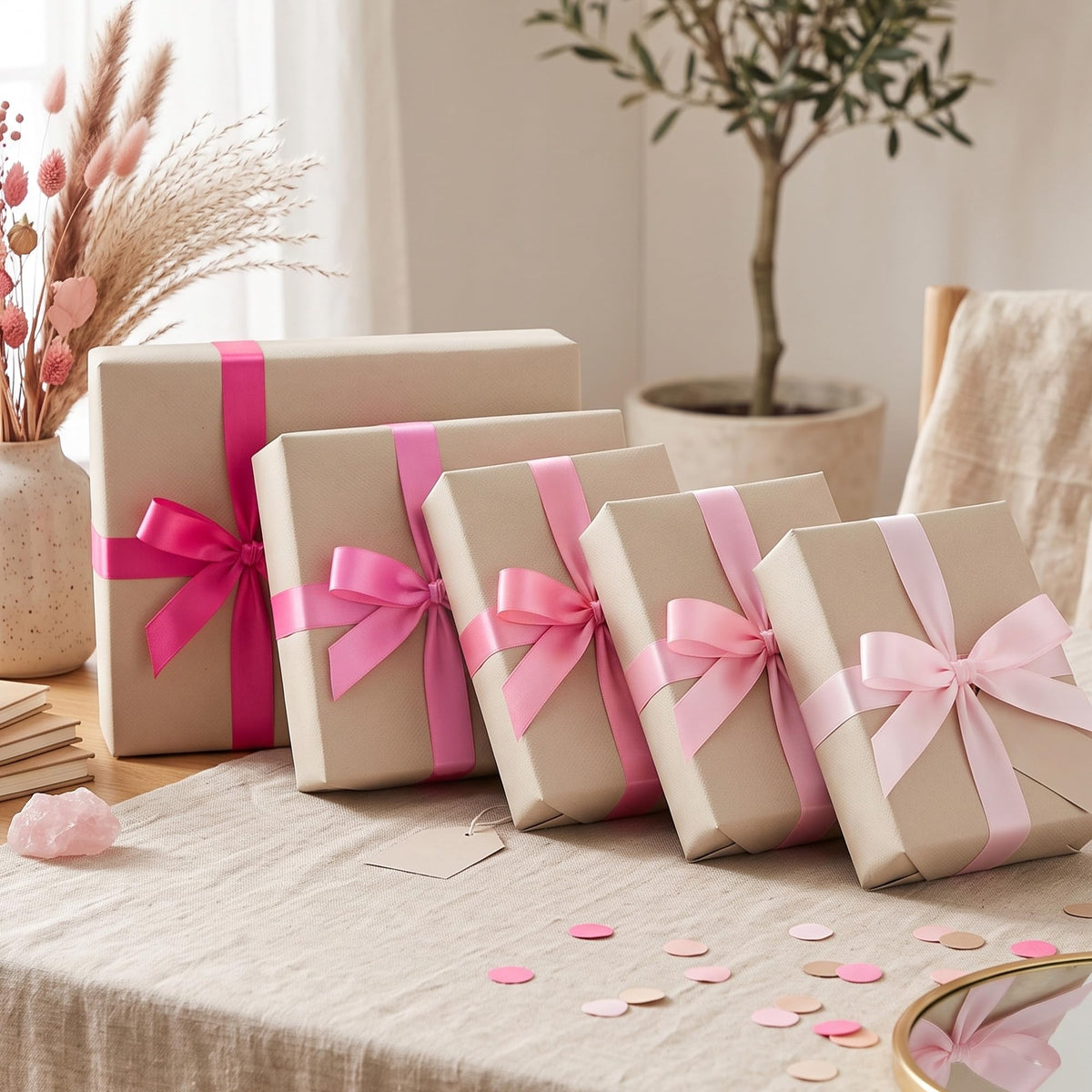 Pink Satin Ribbon Set 1" x 50 Yards, 5 Rolls