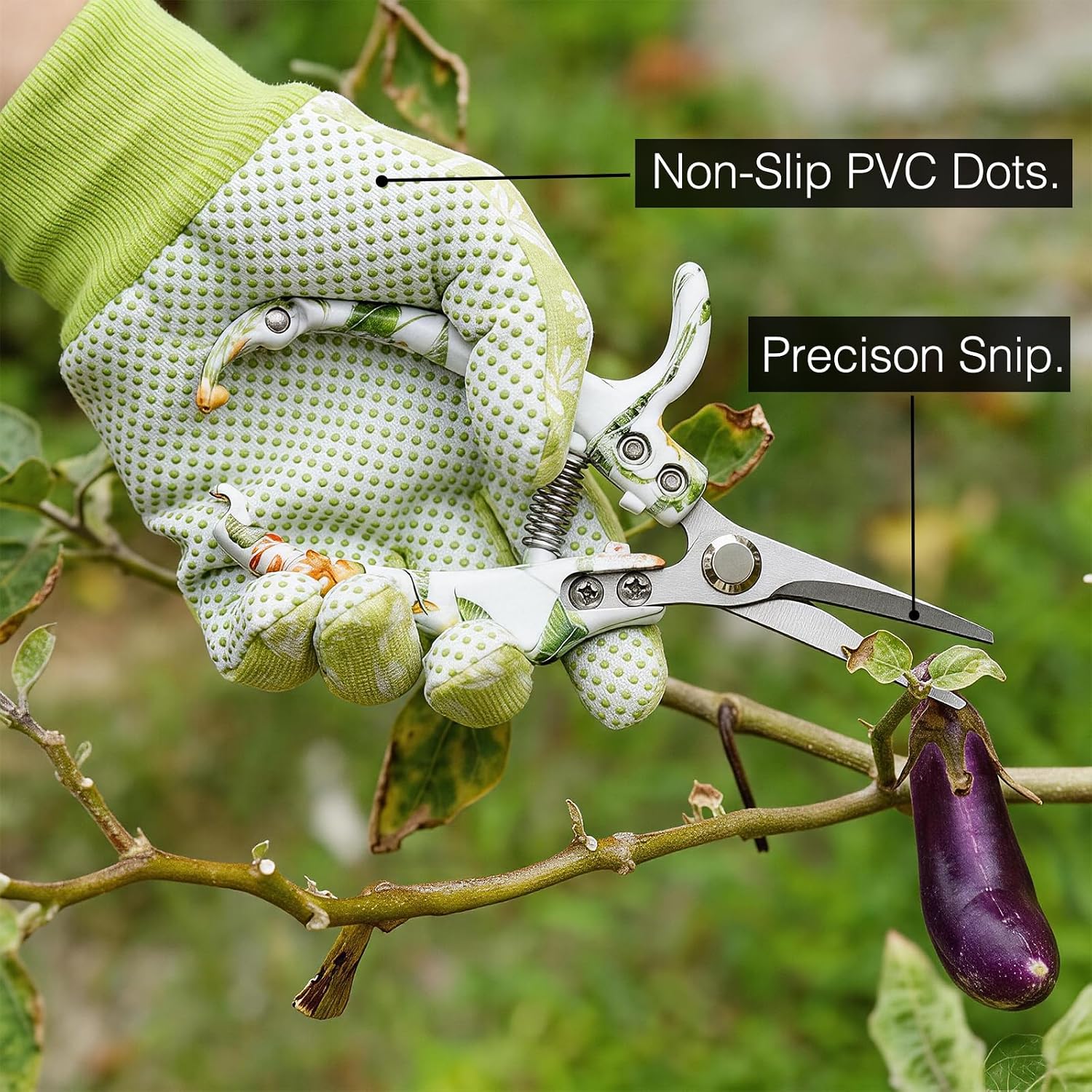 Pruning Shears for Gardening 2-Pack – 6.7" SK5 Bypass Pruner & 7.2" Straight Snips with Non-Slip Gloves – Lightweight