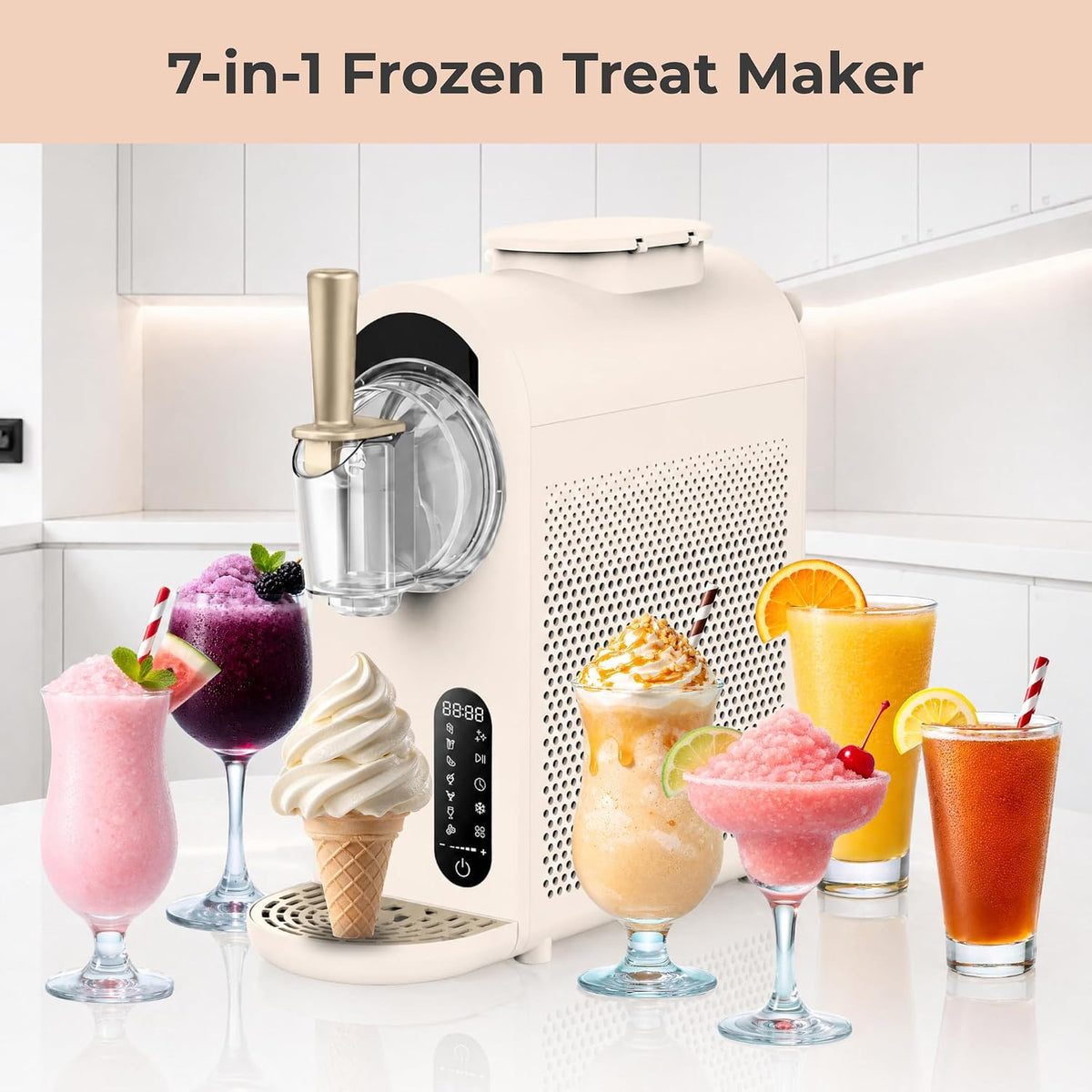7-in-1 Soft Serve Ice Cream Slushy Machine, 1.6 Qt, Compressor