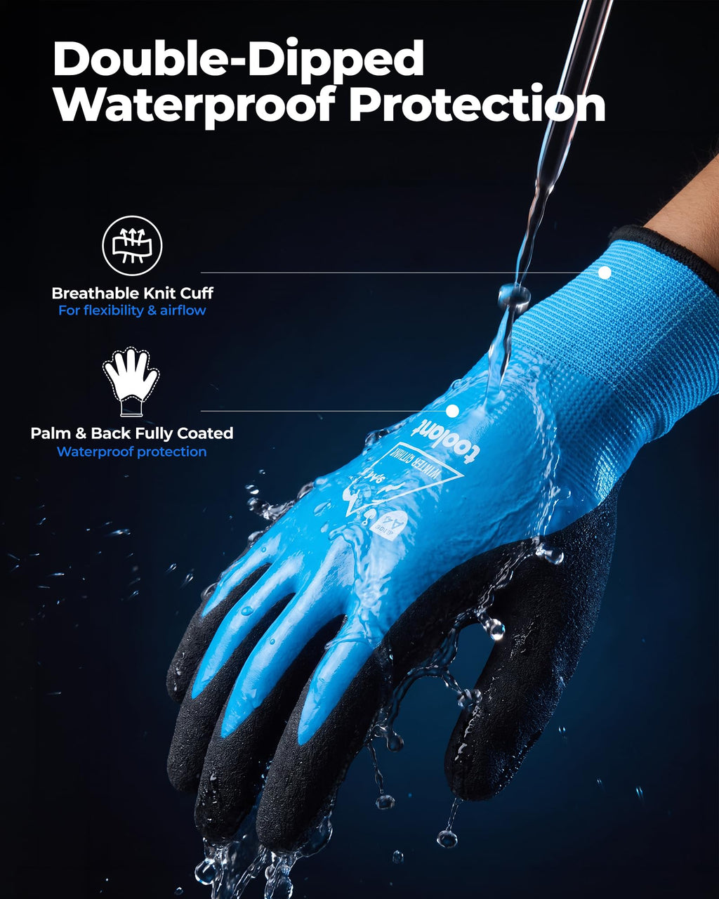 Waterproof Winter Work Gloves, ANSI A4 Cut Resistant, L, 1 Pair