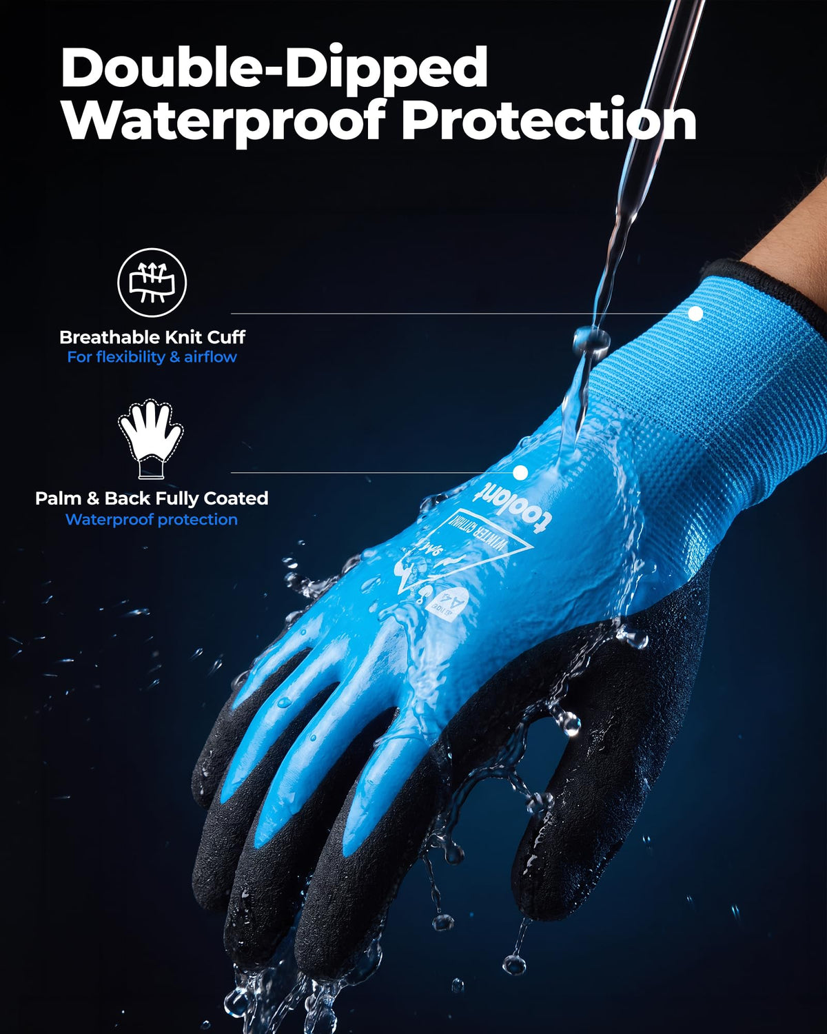Waterproof Winter Work Gloves, ANSI A4 Cut Resistant, L, 1 Pair