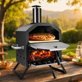 Wood Fired Outdoor Pizza Oven, Portable 2-Layer Pizza Maker with 12" Pizza Stone & Waterproof Cover – Folding Legs