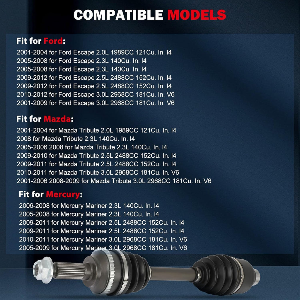 CCIYU Front CV Axle Shaft Assembly for Ford for Escape 2001-2008 for Mazda