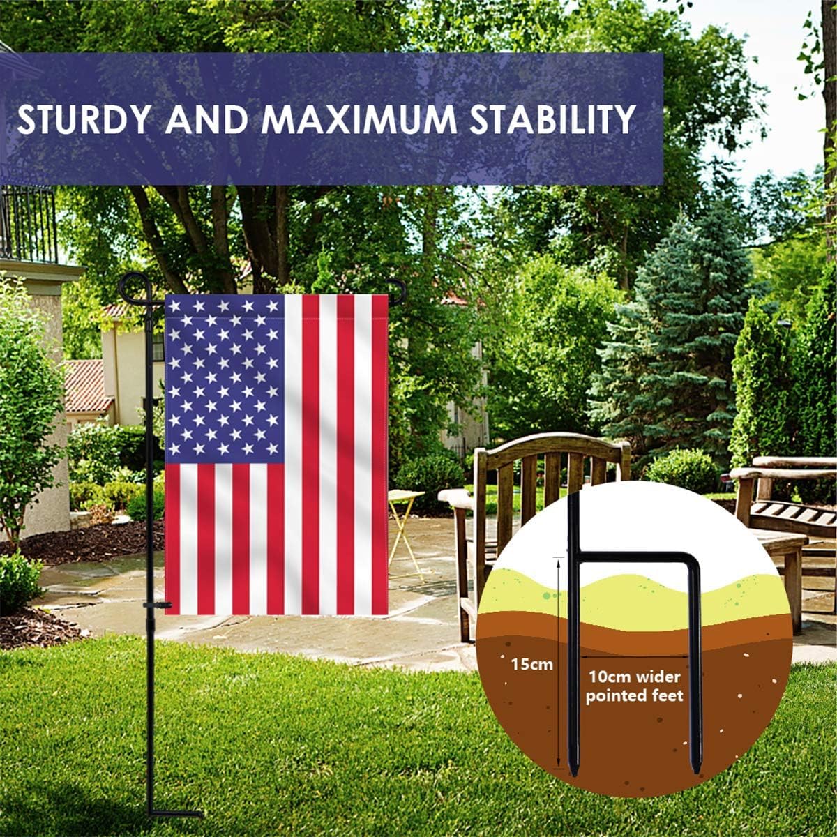 Garden Flag Holder Stand, Premium Yard Flag Holder Weather-Proof Metal Powder-Coated Flagpole with Clip and Stopper