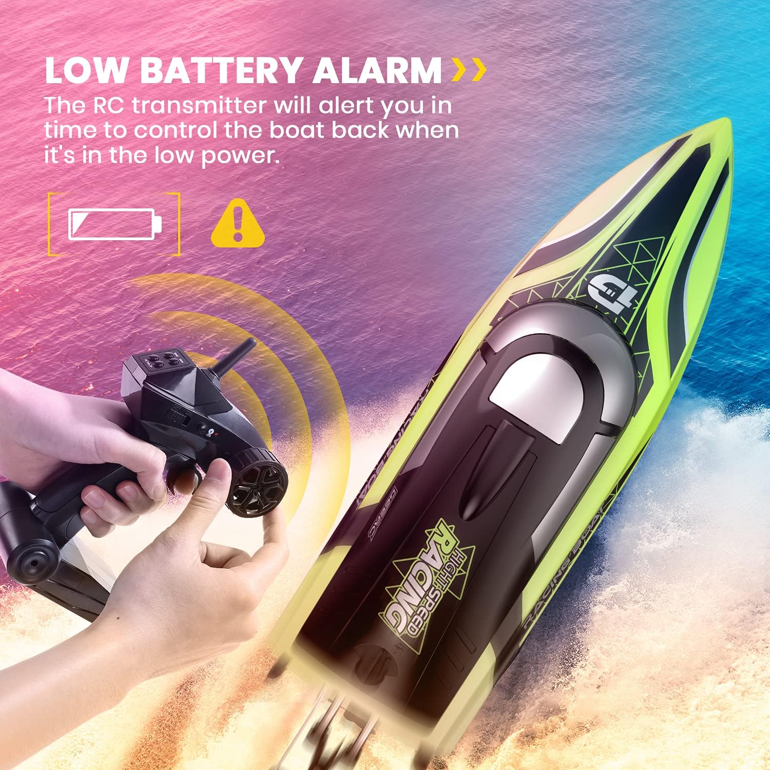 14-Inch High Speed RC Boat, 20+ MPH, Auto Self-Righting, 2 Batteries | Fast Remote Control Boat for Pool & Lake