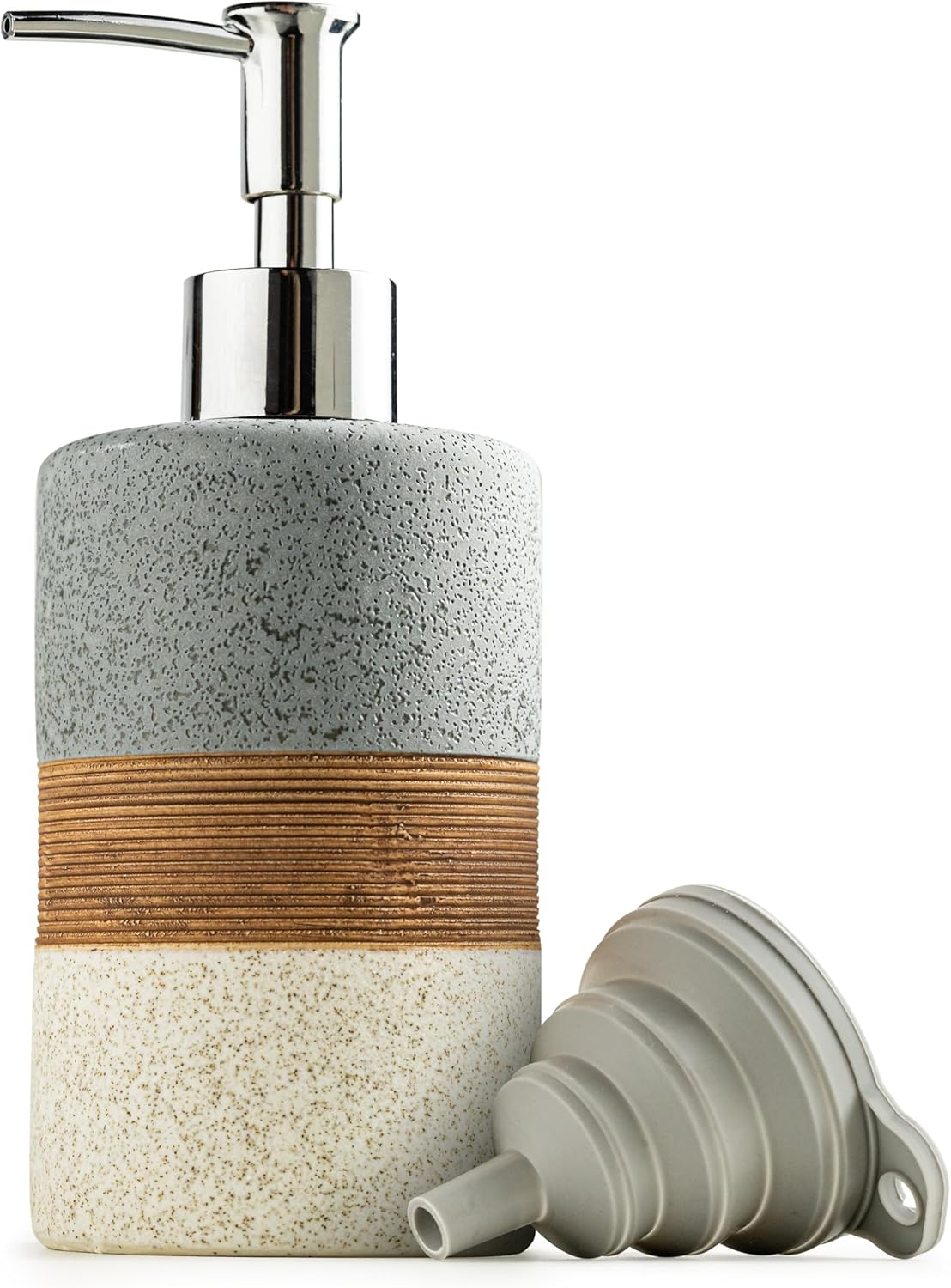 Ceramic Soap Dispenser Set for Hand Soap, Shampoo, Dish Soap, Conditioner, Bathroom & Kitchen, Stainless Steel Pump
